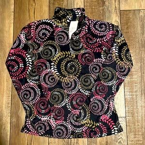 Athleta 1/4 Zip Pullover Size Small Black Pink Leaf Pattern Activewear Top